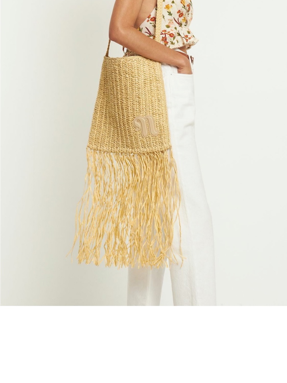 Nanushka Natural Raffia Fringe Crossbody Bag
